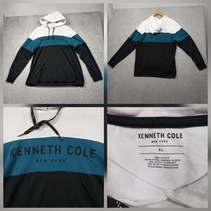 Kenneth Cole Hoodie Pullover Men's XL Colorblock White Teal Black